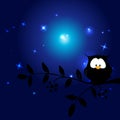 Cute owl in the night sitting on branch - vector Royalty Free Stock Photo