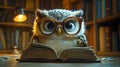 Cute owl reading book library night study Royalty Free Stock Photo