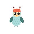 Cute owl in a red hat. Funny forest character isolated element. Autumn or winter woodland clipart Royalty Free Stock Photo