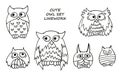 Cute owl set - linework. Illustration for kids.