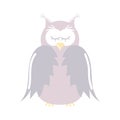 Cute owl is sleeping. Hand drawing. Childish cartoon illustration isolated on white background. Neutral color palette.
