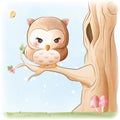 Cute owl on a tree branch