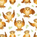 Cute Owlets Seamless Pattern, Adorable Owl Birds Characters, Fabric, Wrapping Paper, Website, Wallpaper, Background