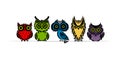 Cute owls family. Colorful style for your design