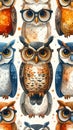Cute Owls with Glasses Pattern Royalty Free Stock Photo