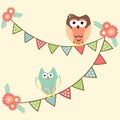 Cute owls hanging in flags