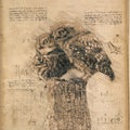 Cute Owls in Vintage Steampunk Da Vinci Drawing Style