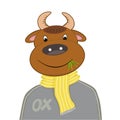 Cute ox animal cartoon charactor for Chinese zodiac sign or horoscope animal of the year 2021 year of the ox with yellow and gray