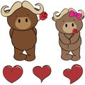 Cute oxen cartoon love heart set