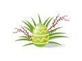 Cute painted egg, green grass and pussy-willow branches. Happy Easter. Flat vector design Royalty Free Stock Photo