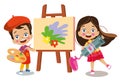 Cute painter boy and girl squeezing oil paint