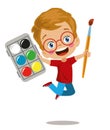 Cute painter boy holding watercolor