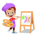 Cute painter boy painting colour