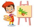 Cute painter boy painting colour