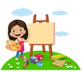 Cute painter girl painting and her beautiful painting