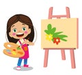 Cute painter girl painting and her beautiful painting Royalty Free Stock Photo
