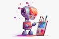 cute painting robot illustration, generated by midjourney ai