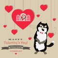 Cute pair of birds and cat celebrating Valentine's