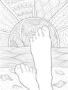 Adult coloring book,page a cute pair of feet feet image for relaxing.