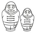 Cute pair of male Matryoshka dolls for coloring, Vector illustration