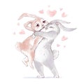 Cute pair of rabbits hugging with love