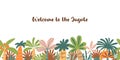Cute palm tree seamless border. Tropical palm tree element for jungle party design. Vector banner
