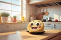 Cute pancake sweet smile at kitchen, 3D render style. AI Generated