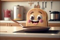 Cute pancake sweet smile at kitchen, 3D render style. AI Generated