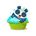 Cute Panda Activity Illustration With Humanized Cartoon Bear Character Having Foam Bath