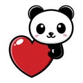 Cute panda animal cartoon character climbing big love heart shape