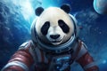 Cute panda astronaut in cosmonautic equipment. Generate ai