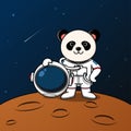 Cute panda astronaut standing on the moon