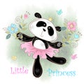 Cute Panda ballerina dancing. Little princess. Vector