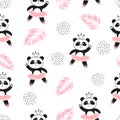 Cute panda ballerinas seamless pattern. Royalty Free Stock Photo