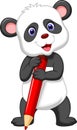 Cute panda bear cartoon holding red pencil Royalty Free Stock Photo