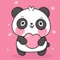 Cute Panda bear cartoon hug heart: Kawaii animal zoo vector girly doodle