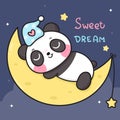 Cute Panda bear cartoon sweet dream sleep on moon with star Royalty Free Stock Photo