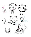 Cute Panda bear collection of hand drawn elements,Set of funny little panda Royalty Free Stock Photo