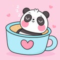 Cute Panda bear in cup drinking coffee tea cartoon teddy sweet dream Royalty Free Stock Photo