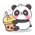 Cute Panda bear drinking coffee tea cartoon teddy: Kawaii animal zoo vector Royalty Free Stock Photo