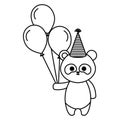 cute panda bear with hat and balloons party Royalty Free Stock Photo