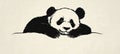 Cute Panda Bear Relaxing, Black and White Vector Illustration of a Peaceful Panda for Coloring Royalty Free Stock Photo