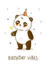 Cute panda bear with sparklers isolated on white - cartoon character for happy Birthday design