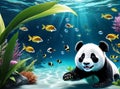 Cute panda bear swims underwater. AI generated. Royalty Free Stock Photo