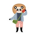 Cute Panda Bear Tourist Making Selfie with Smartphone, Funny Humanized Animal Cartoon Character on Vacation Vector
