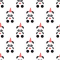 Cute panda and birthday cap seamless pattern on white background. Royalty Free Stock Photo