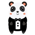 Cute panda in black tuxedo. Cartoon kawaii animal character. Vector illustration for kids and babies fashion