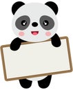 Cute panda with a blank signboard