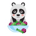 cute panda with bowl sweet candies caramel