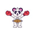 Cute Panda in boxer costume with champion belt. Animal cartoon concept isolated. Can used for t-shirt, greeting card, invitation